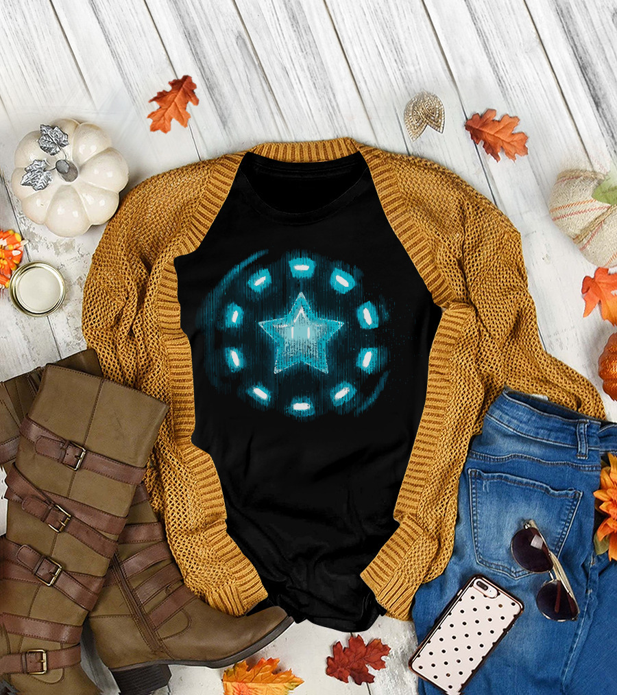 Star Powered Glowing Central Emblem with Radiant Blue Aura T-Shirt