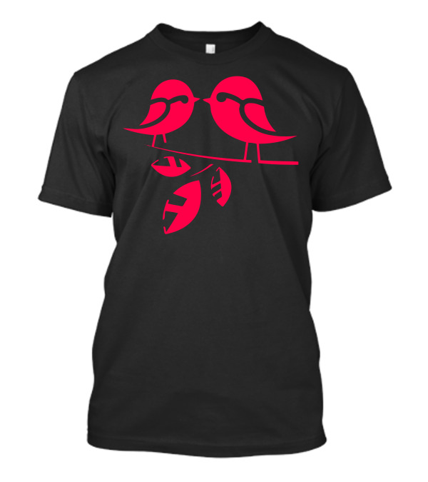 Stencil Birds On Branch With Leaves T-Shirt