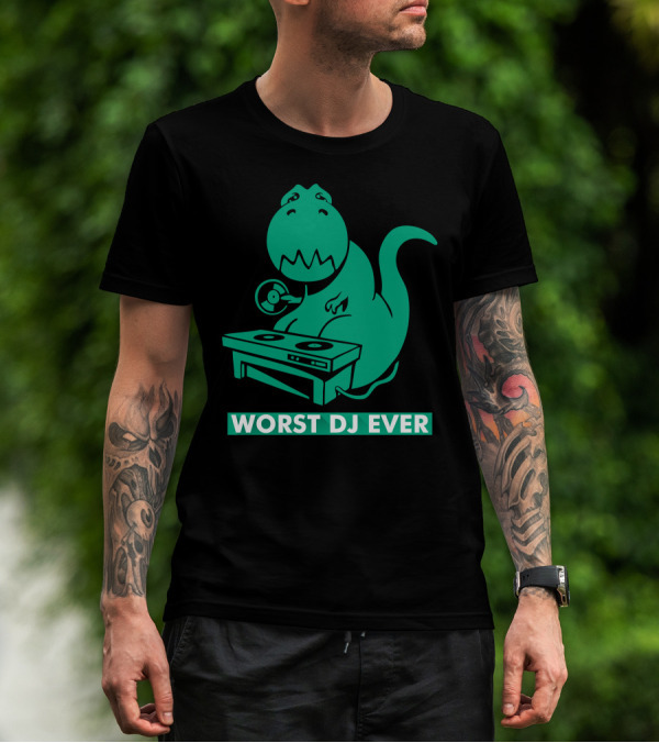 Worst DJ Ever Dinosaur Mixing On Turntables T-Shirt