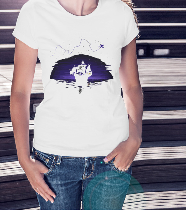 Pirate Ship Under Starry Constellations Night Sky T-Shirt