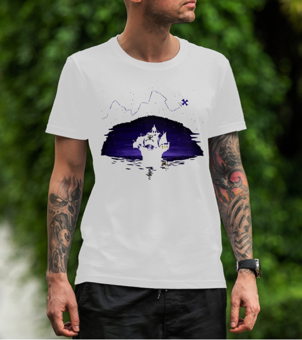 Pirate Ship Under Starry Constellations Night Sky T-Shirt