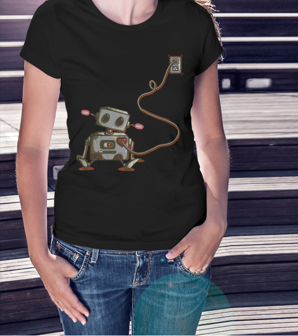 The Heart Goes On Robot With Heart Plugged Into Wall Socket T-Shirt