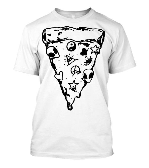 90s Pizza Slice Yin Yang Alien Peace Star Symbols T-Shirt