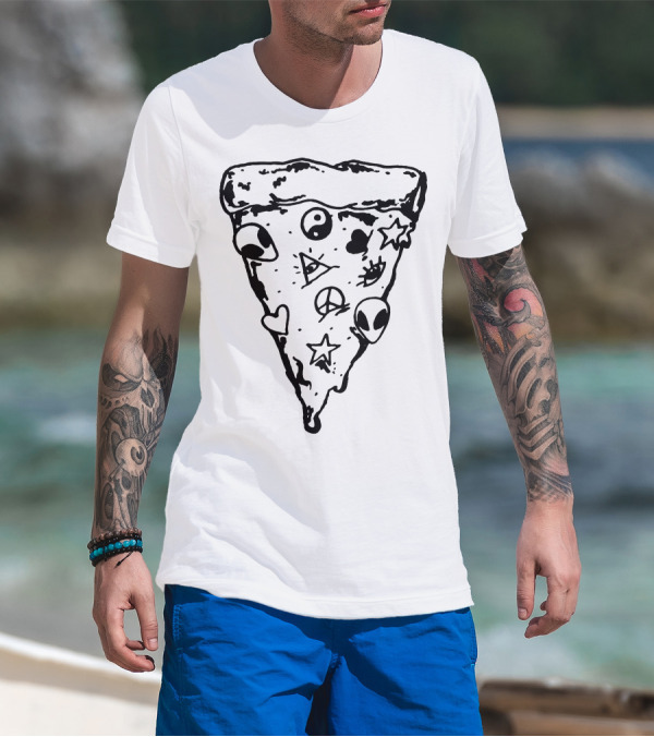90s Pizza Slice Yin Yang Alien Peace Star Symbols T-Shirt