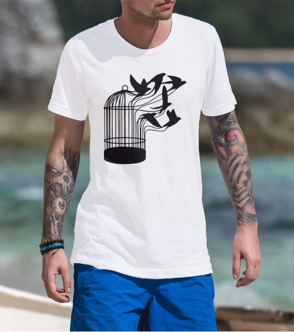 Breaking Through To Freedom Birds Escaping Cage T-Shirt