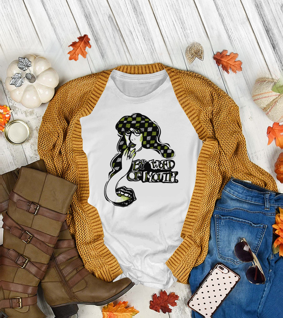By Word of Mouth Green Checkered Woman with Mysterious Expression T-Shirt