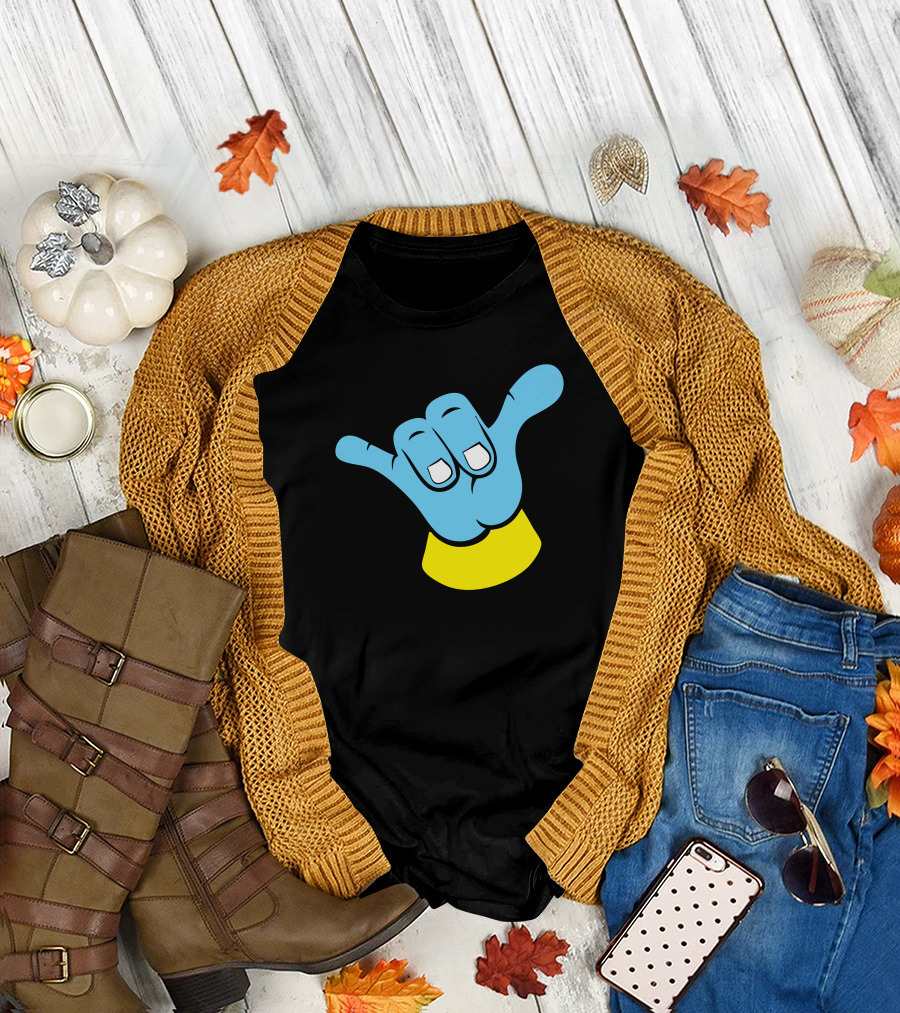 Hang Loose Shaka Big Blue Cartoon Hand Gesture T-Shirt