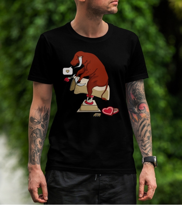 Bull On Phone With Rose And Cassette Tape In Love Message T-Shirt