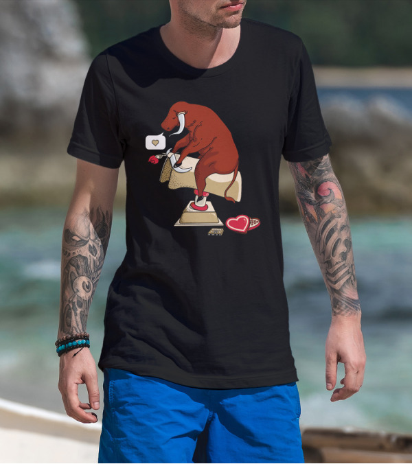 Bull On Phone With Rose And Cassette Tape In Love Message T-Shirt