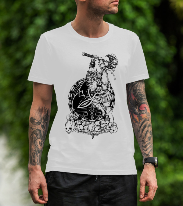 Power Of Viking Axe Warrior And Skulls Mystical T-Shirt