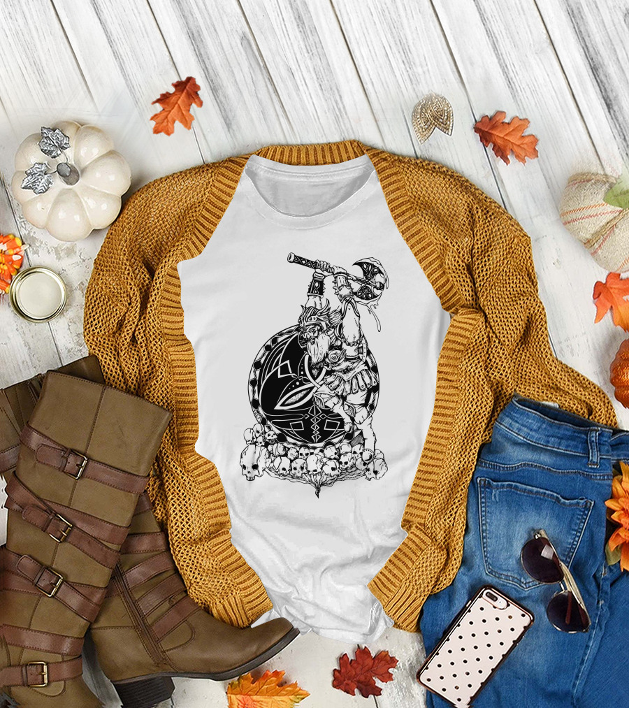 Power Of Viking Axe Warrior and Skulls Mystical T-Shirt