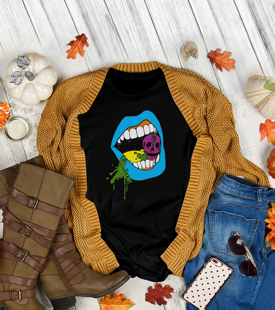 Snarl Vibrant Skull Vomit in Blue Mouth T-Shirt