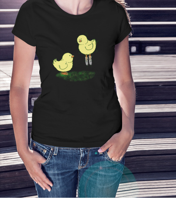 Spring Chicken Bouncing On Grass With Springs Under Feet T-Shirt
