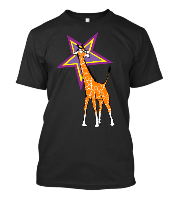 Surprised Giraffe With Purple And Yellow Star Background T-Shirt