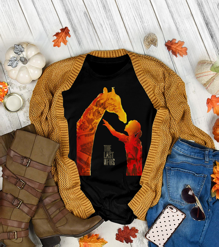 The Last Of Us Giraffe Encounter with Child Silhouette and Map Elements T-Shirt