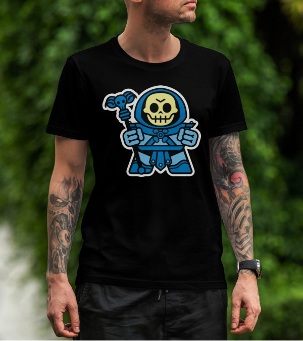 Mitesized Skeleboy Blue Hooded Skeleton Holding Staff T-Shirt