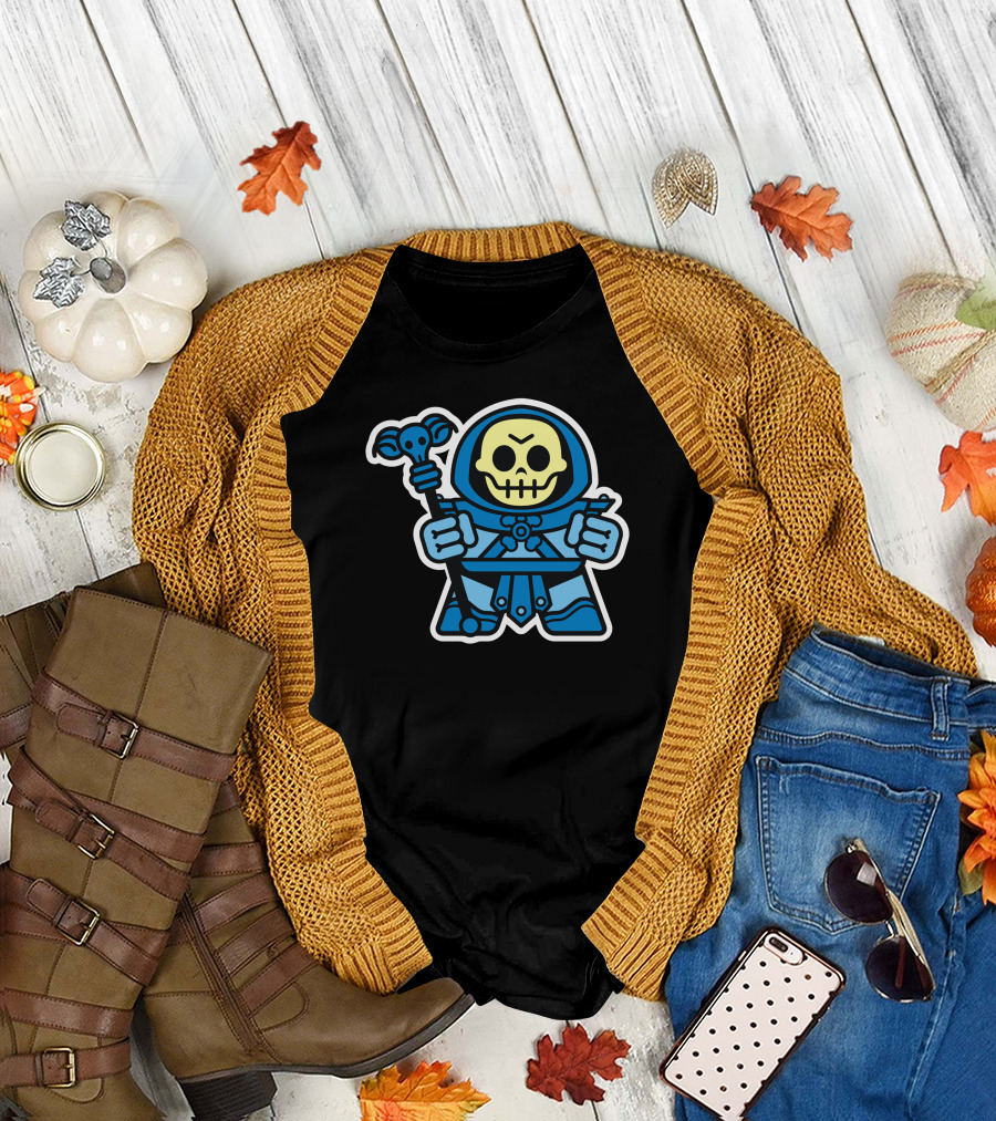 Mitesized Skeleboy Blue Hooded Skeleton Holding Staff T-Shirt