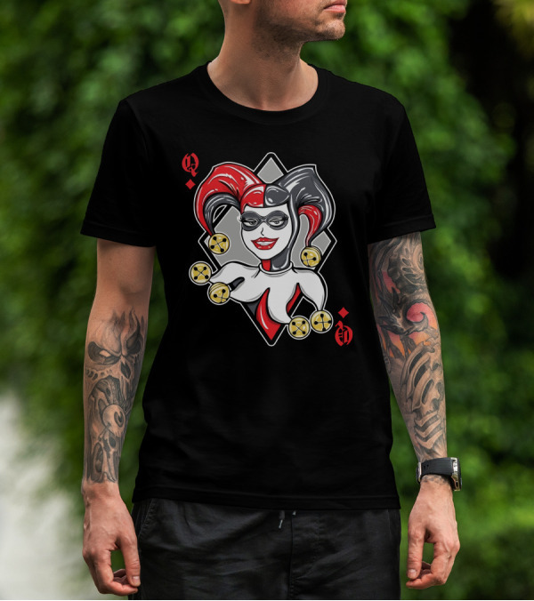 Quinn Of Diamonds Harley Jester Playing Card T-Shirt