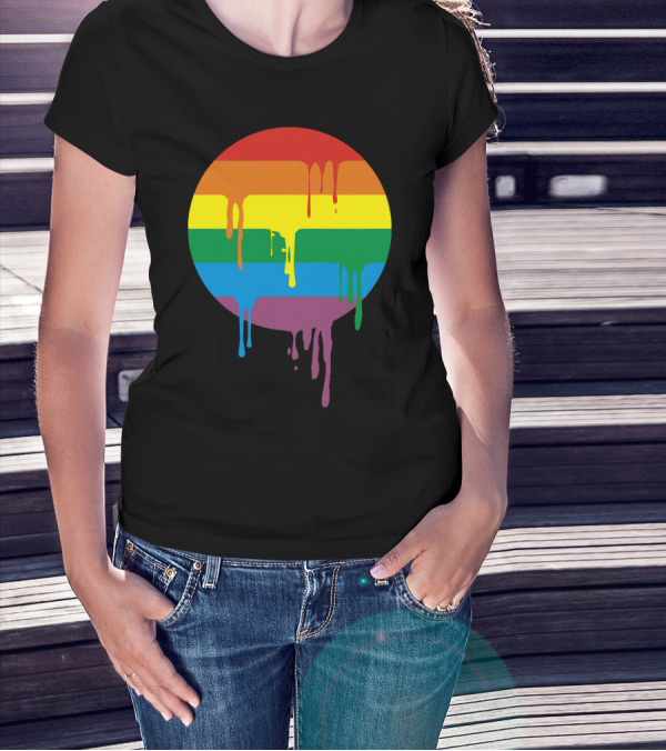 Rainbow Stripes Dripping Circle With Running Splashes T-Shirt