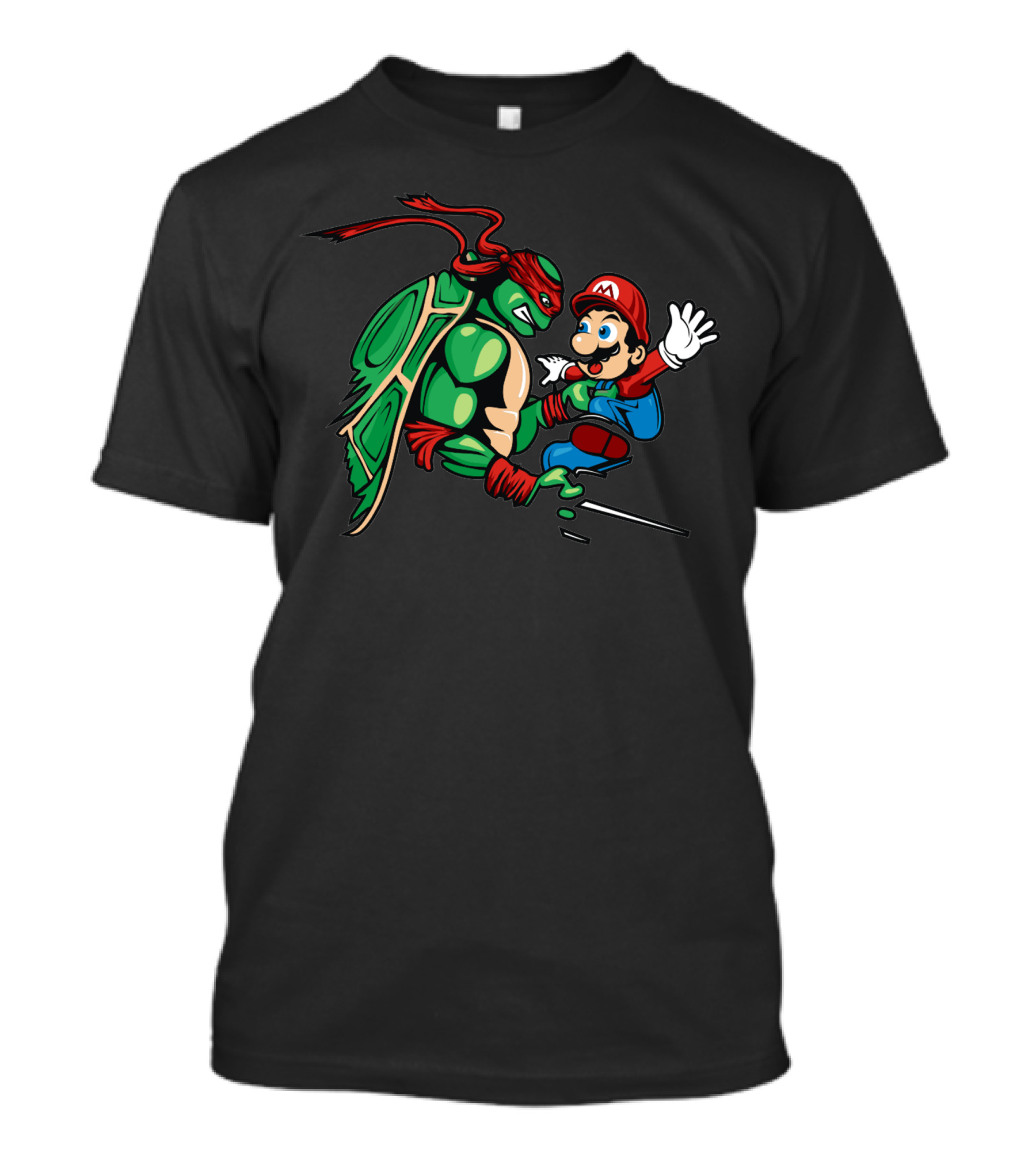 Raphael And Mario Ninja World Collision T-Shirt