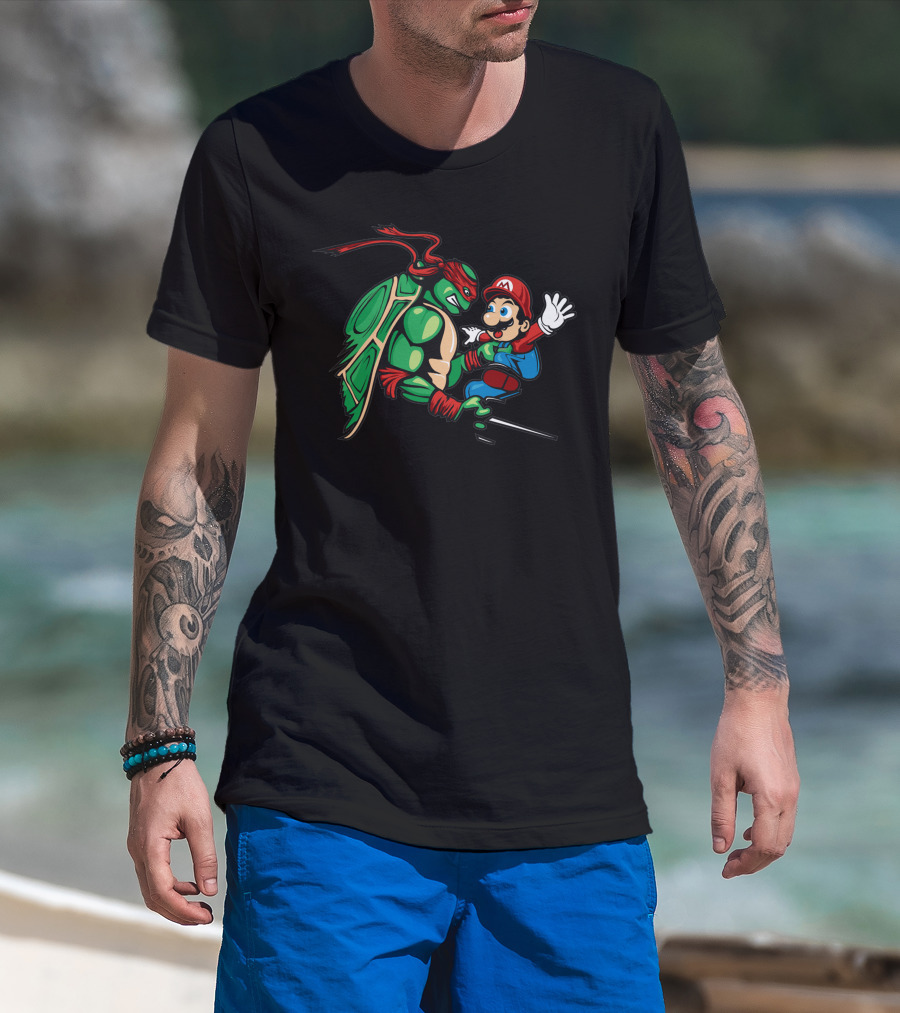 Raphael And Mario Ninja World Collision T-Shirt