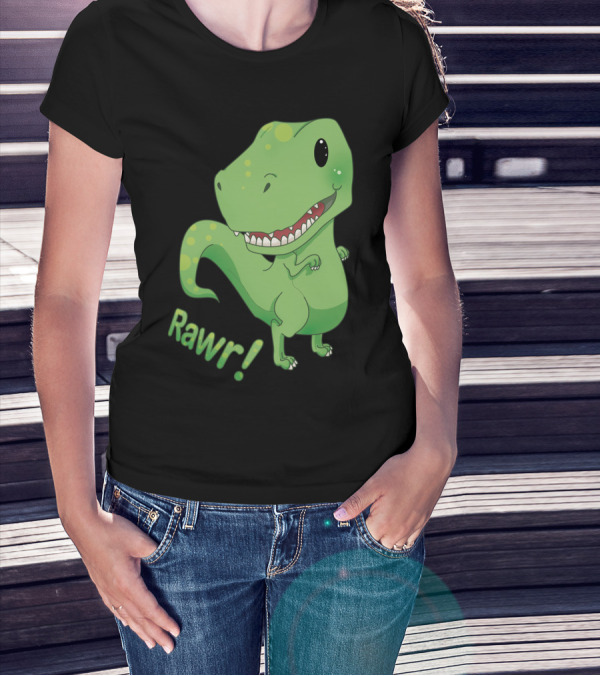 Rawr Dinosaur Cute Green Cartoon T-Rex T-Shirt