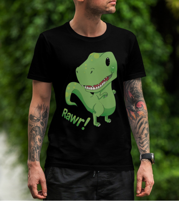 Rawr Dinosaur Cute Green Cartoon T-Rex T-Shirt