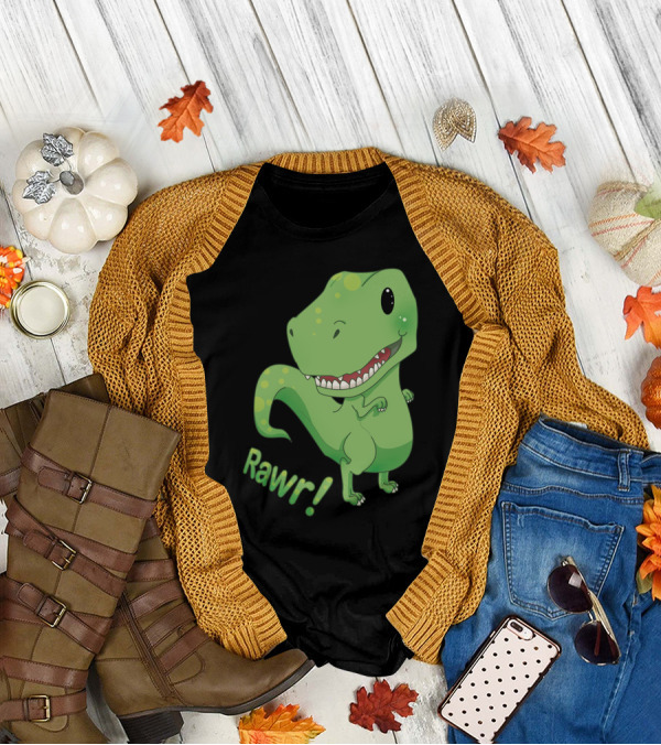 Rawr Dinosaur Cute Green Cartoon T-Rex T-Shirt