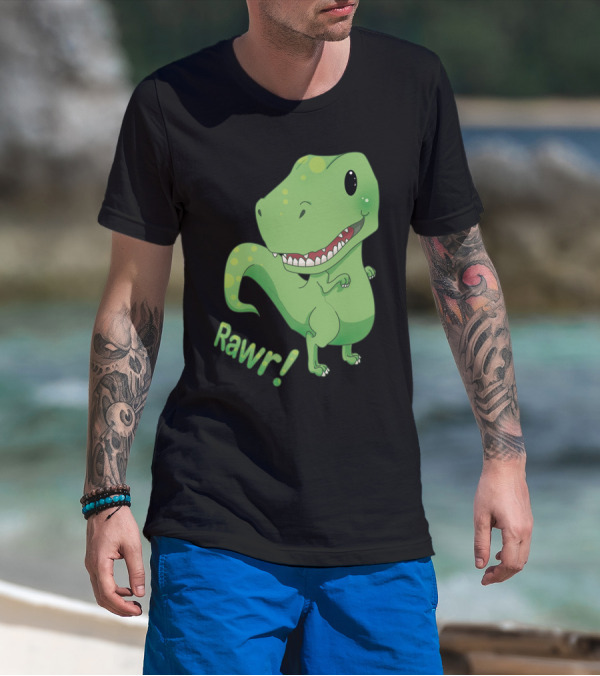 Rawr Dinosaur Cute Green Cartoon T-Rex T-Shirt