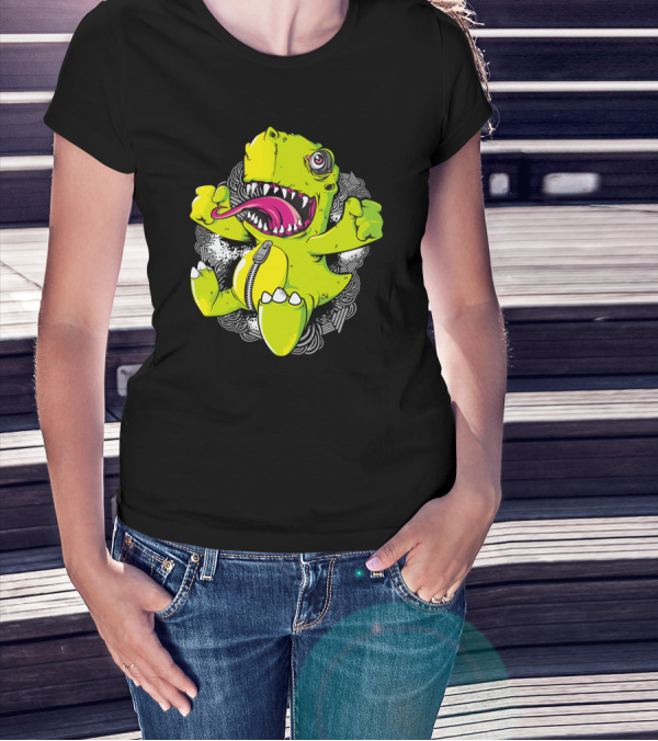 Rawrr Dinosaur Creature Cartoon With Zipper And Claws T-Shirt