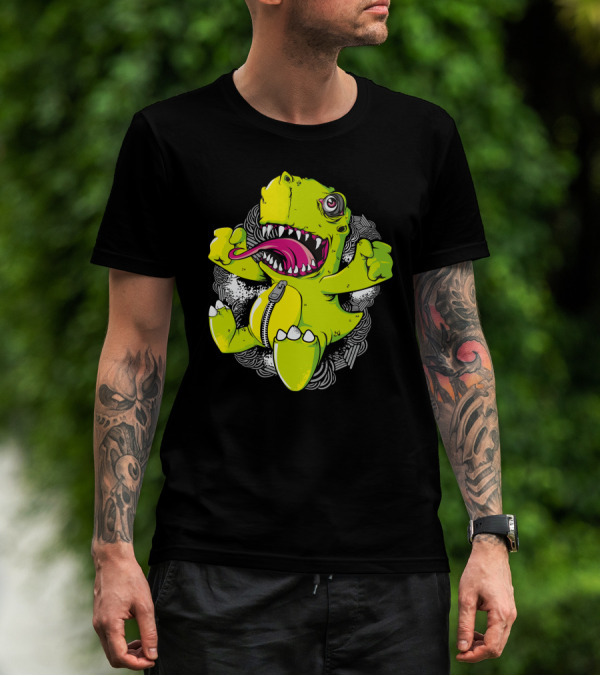 Rawrr Dinosaur Creature Cartoon With Zipper And Claws T-Shirt