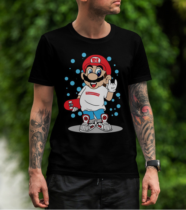 Respect Line RL Skateboard Character With Red Cap And White Gloves T-Shirt