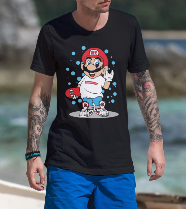 Respect Line RL Skateboard Character With Red Cap And White Gloves T-Shirt