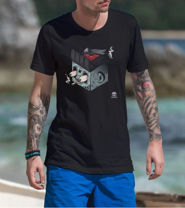 Rockabilly Skull Cube Smoky Hair Cartoon Design By Thinkd D55orxl T-Shirt