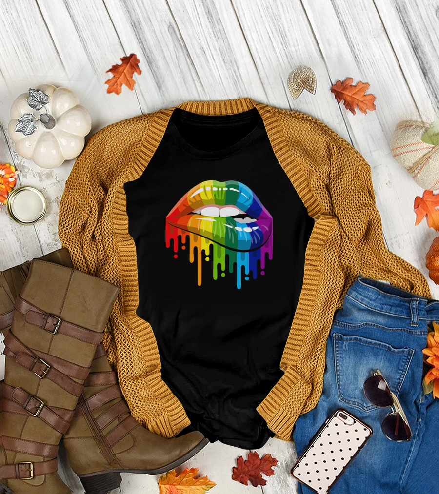 Rocky Horror Dripping Rainbow Lips Pride T-Shirt