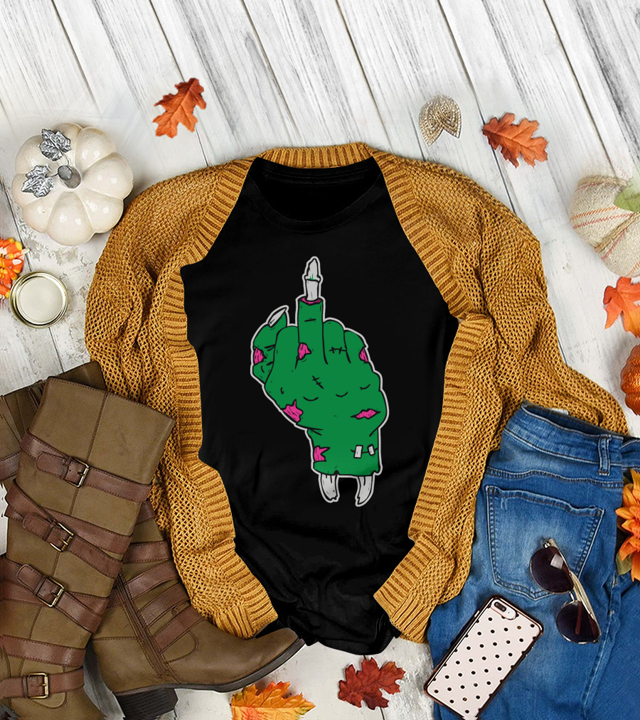 Rude Zombie Middle Finger Hand Gesture Halloween T-Shirt
