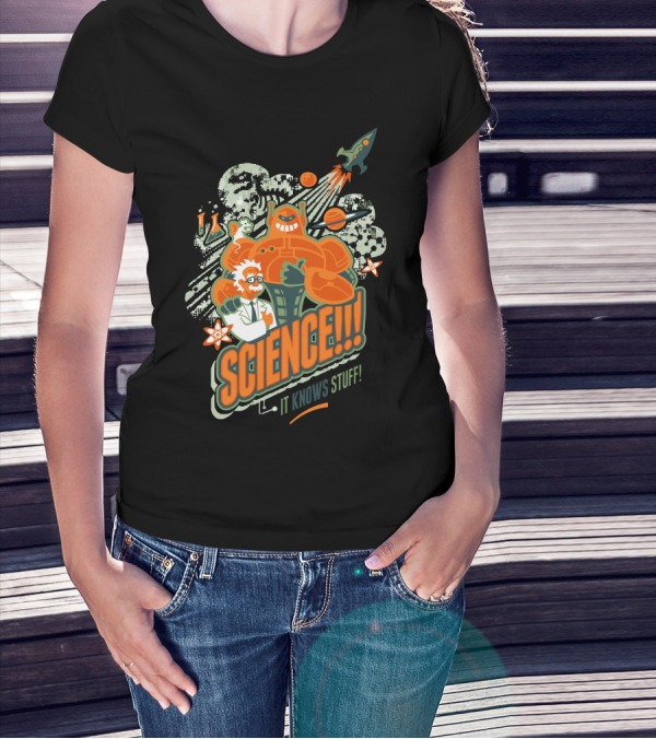 SCIENCE It Knows Stuff Rocket Planets Scientist And Robot T-Shirt