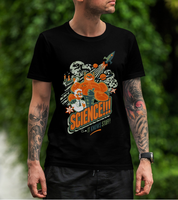 SCIENCE It Knows Stuff Rocket Planets Scientist And Robot T-Shirt