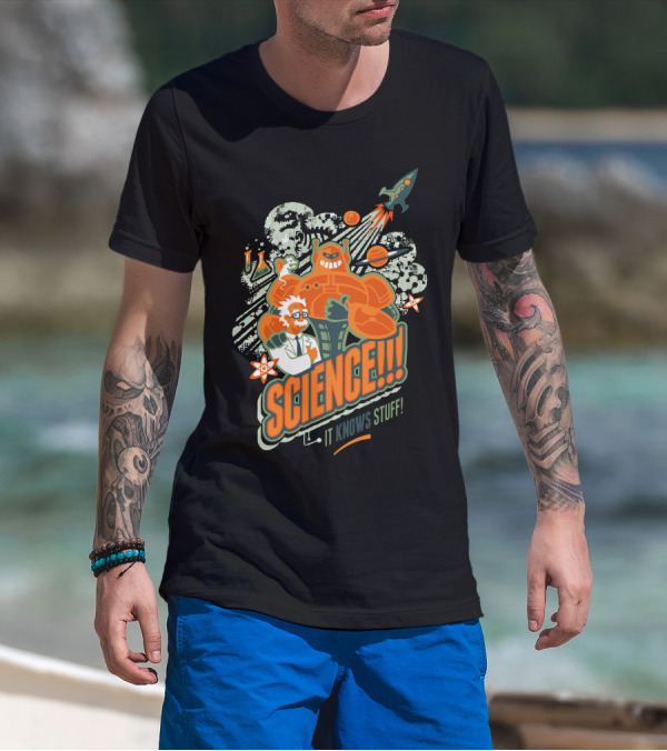 SCIENCE It Knows Stuff Rocket Planets Scientist And Robot T-Shirt