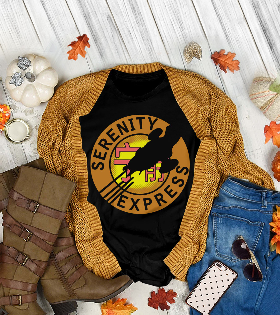 Serenity Express Firefly Ship Silhouette Yellow and Red Emblem T-Shirt