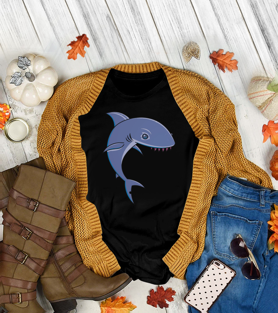 Sharky Cartoon Shark Blue-Friendly Ocean Character T-Shirt