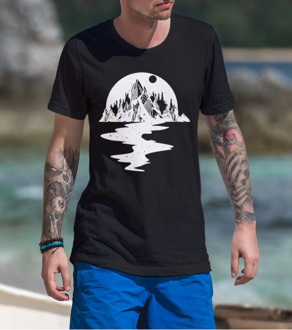 Way Of Life Nature Mountain Reflection Moon Forest T-Shirt