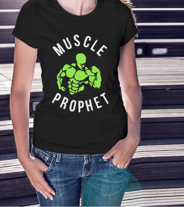 MUSCLE PROPHET Bodybuilder Silhouette In Vibrant Green T-Shirt