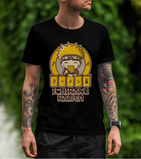 Ichiraku Ramen Cute Character Eating Noodles Iconic T-Shirt