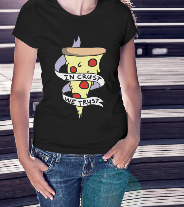 In Crust We Trust Cartoon Pizza Slice Pepperoni T-Shirt