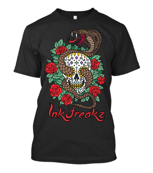 Inkfreakz Snake Skull Roses Vectorized T-Shirt