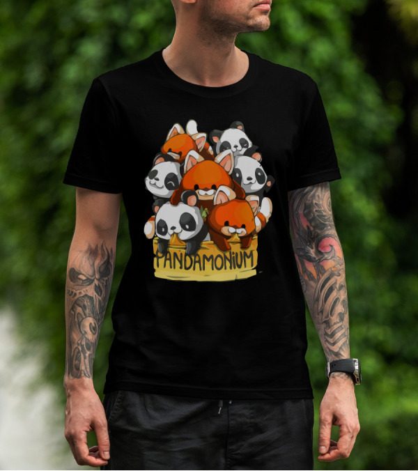 Pandamonium Cartoon Pandas And Red Pandas In A Bucket T-Shirt