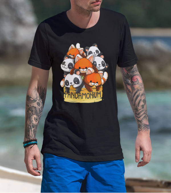Pandamonium Cartoon Pandas And Red Pandas In A Bucket T-Shirt