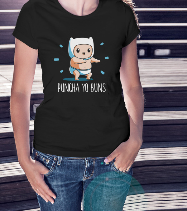 Puncha Yo Buns Cute Character With White Hood And Blue Highlights T-Shirt