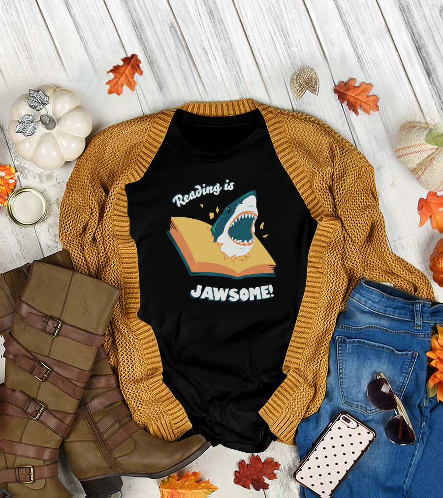 Reading Is Jawsome Shark Open Book Fun T-Shirt